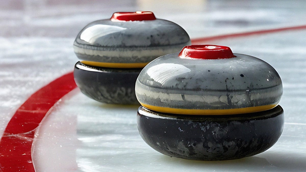 En närbild på två curlingstenar.