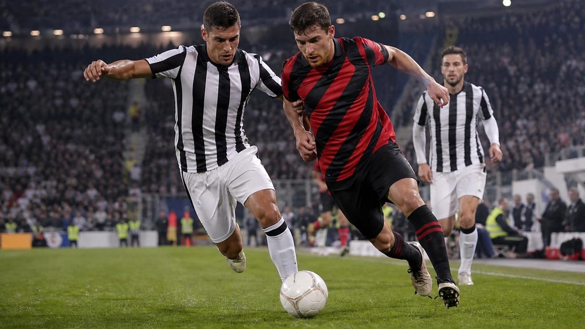 Två fotbollsspelare i Serie A jagar bollen.