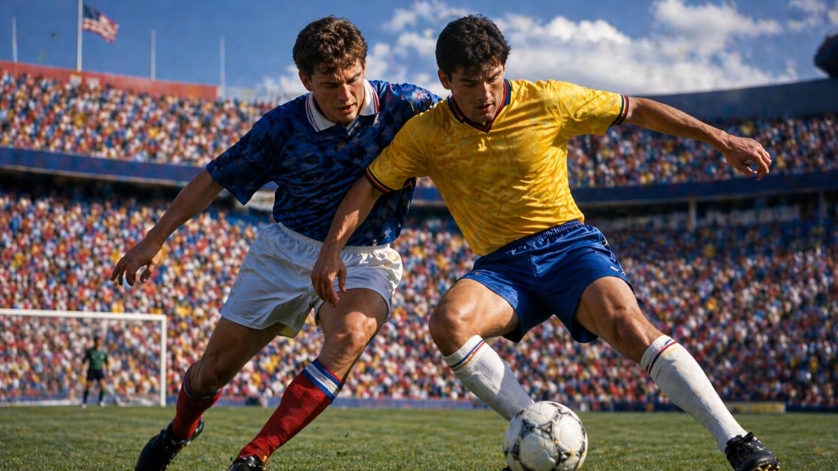 Två fotbollsspelare tävlar om bollen