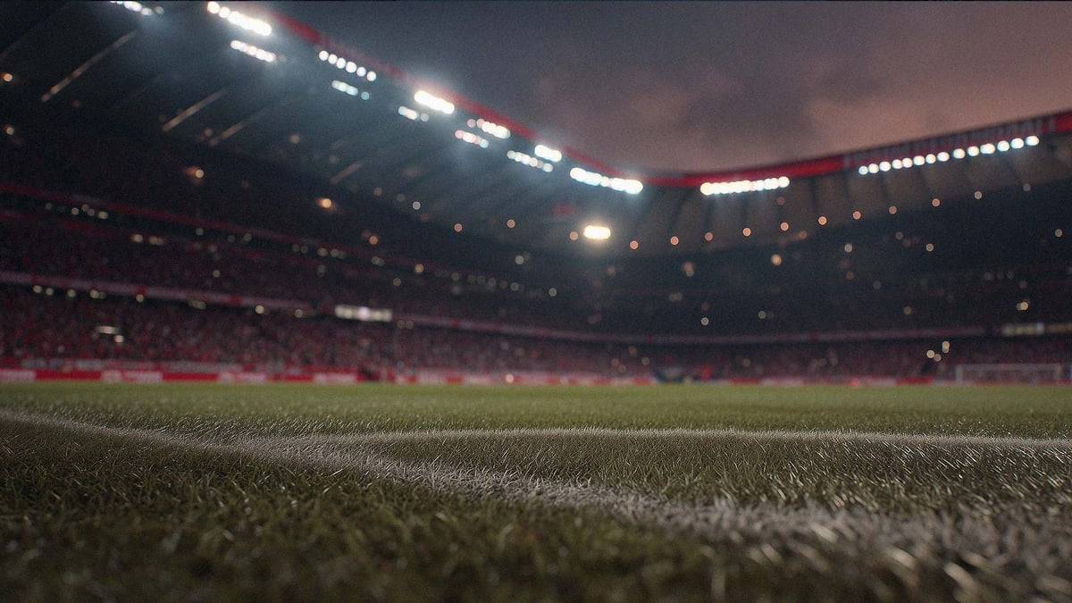 En fotbollsarena där en match snart börjar.