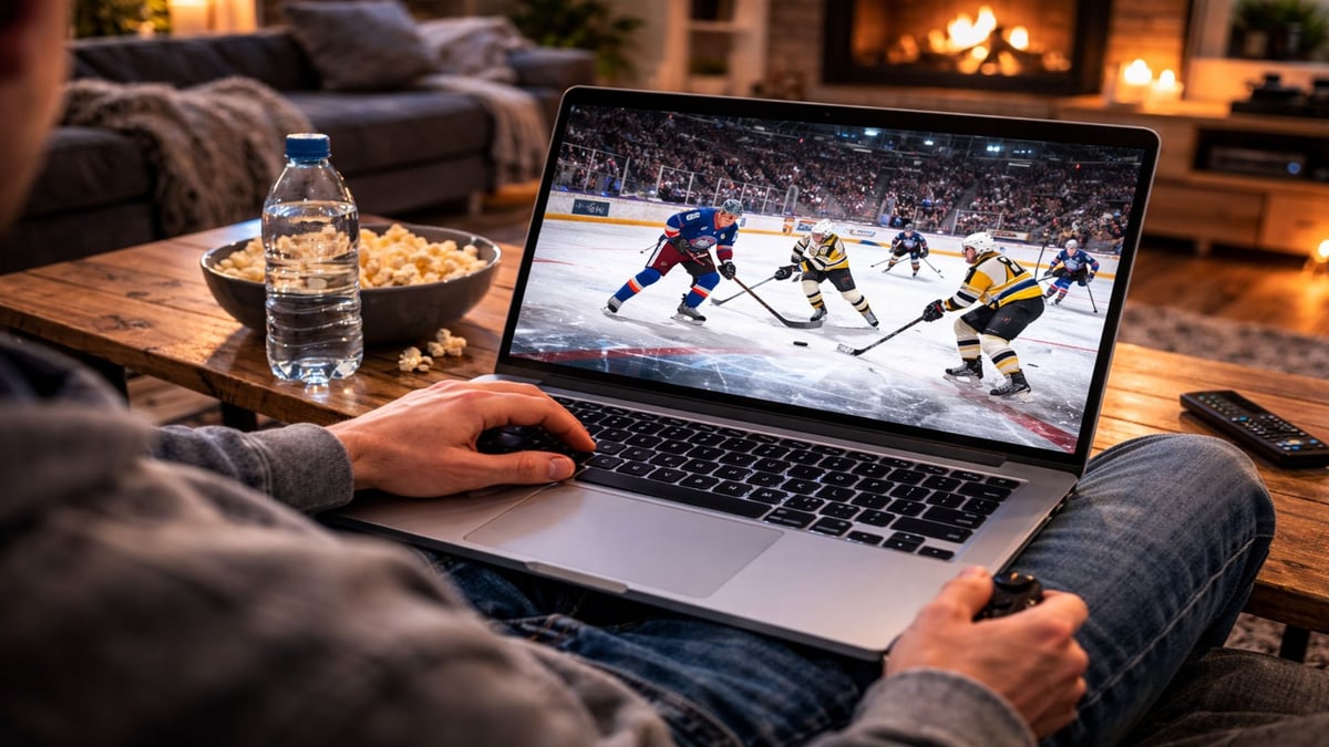 En person som bettar och streamar en NHL match.